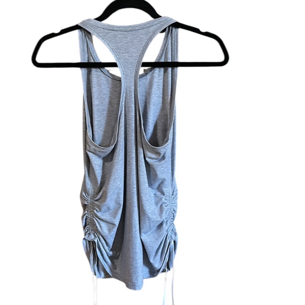 Athleta Racerback Heathered Gray/Blue Tank Striped with Drawstring Ruched Sides - Picture 2 of 9